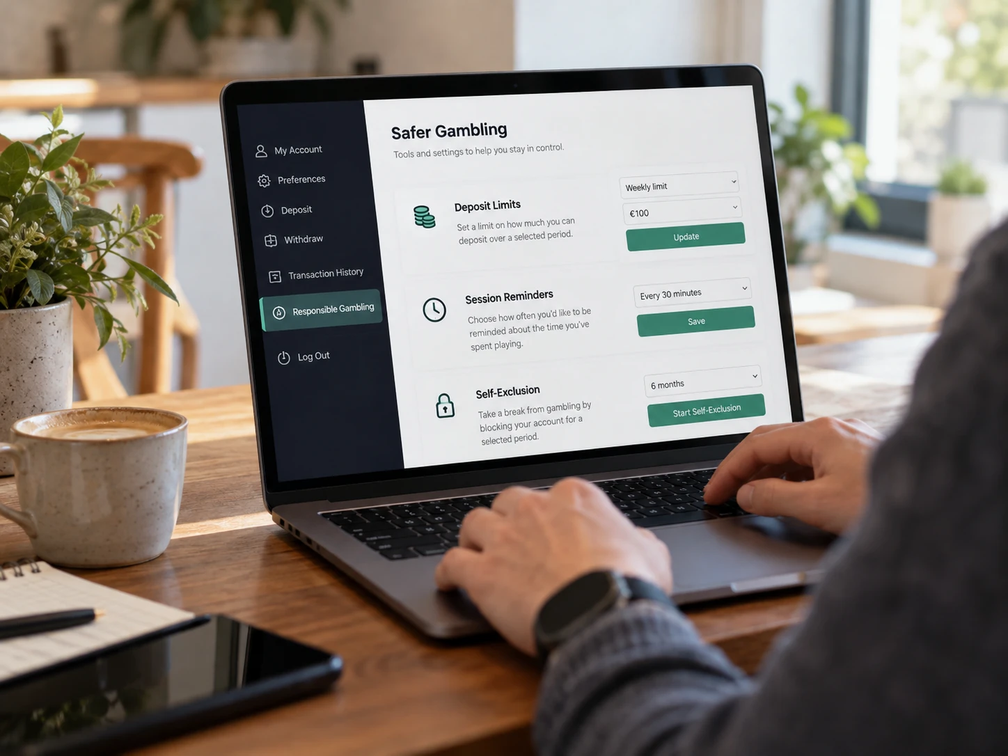 Инструменты safer gambling в интерфейсе аккаунта онлайн-казино